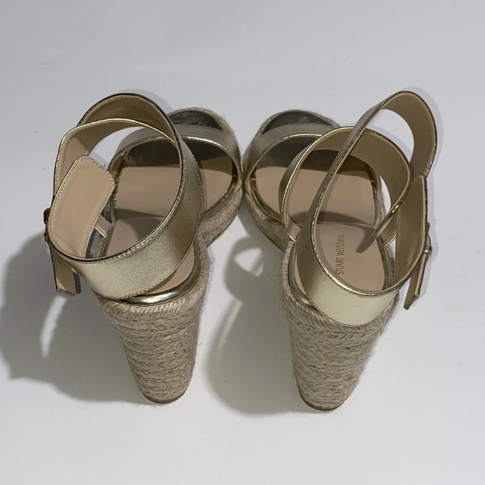 Stuart Weitzman Wedge Sandals Lexia Leather Ankle Strap Shoes Women's 10.5 $375